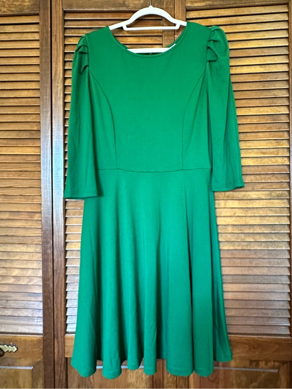 Unique Vintage Retro 1950s Green Swing Dress with Puff Shoulders size large